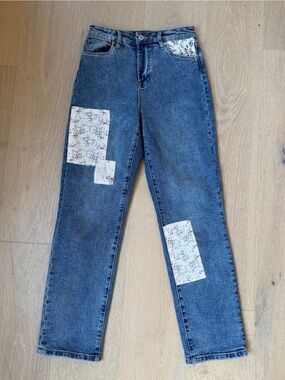 Chelsea & Violet Blue Straight-Leg Patchwork Jeans